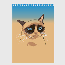 Скетчбук с принтом Grumpy cat ART в Петрозаводске, 100% бумага
 | 48 листов, плотность листов — 100 г/м2, плотность картонной обложки — 250 г/м2. Листы скреплены сверху удобной пружинной спиралью | cat | grumpy | грустный кот | киса | кот | котэ | котяра | кошка | мем | сердитый кот