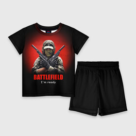 Детский костюм с шортами 3D с принтом BATTLEFIELD в Петрозаводске,  |  | battlefield | воин | война | игрок | оружие | солдат | шутер