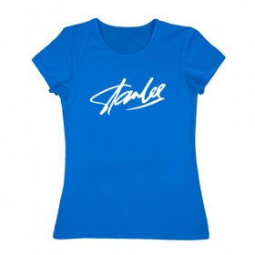 Женская футболка хлопок с принтом Stan Lee в Петрозаводске, 100% хлопок | прямой крой, круглый вырез горловины, длина до линии бедер, слегка спущенное плечо | stan lee | ли | стен | стэн