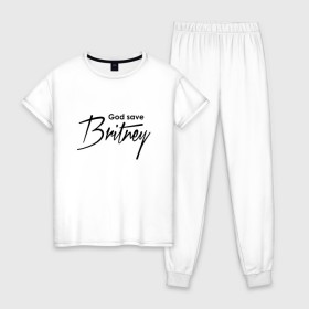 Женская пижама хлопок с принтом God save Britney в Петрозаводске, 100% хлопок | брюки и футболка прямого кроя, без карманов, на брюках мягкая резинка на поясе и по низу штанин | baby one more time | britney spears | oops | бритни спирс