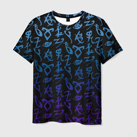 Мужская футболка 3D с принтом Blue runes в Петрозаводске, 100% полиэфир | прямой крой, круглый вырез горловины, длина до линии бедер | Тематика изображения на принте: freeform | shadowhunters | доминик шервуд | клэри фрэй | кэтрин макнамара | фэнтази