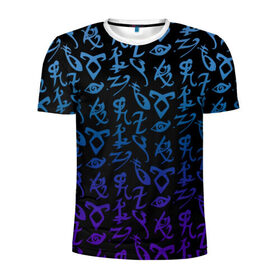 Мужская футболка 3D спортивная с принтом Blue runes в Петрозаводске, 100% полиэстер с улучшенными характеристиками | приталенный силуэт, круглая горловина, широкие плечи, сужается к линии бедра | freeform | shadowhunters | доминик шервуд | клэри фрэй | кэтрин макнамара | фэнтази