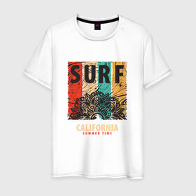 Мужская футболка хлопок с принтом Surf в Петрозаводске, 100% хлопок | прямой крой, круглый вырез горловины, длина до линии бедер, слегка спущенное плечо. | абстракция | калифорния | летние | летняя | лето | серфинг | узоры