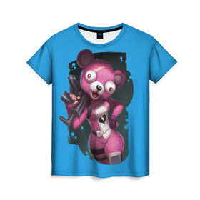 Женская футболка 3D с принтом Cuddle Team Leader в Петрозаводске, 100% полиэфир ( синтетическое хлопкоподобное полотно) | прямой крой, круглый вырез горловины, длина до линии бедер | battle royale | cuddle | fortnite | leader | битва | королевская | ниндзя | розовый медведь | фортнайт