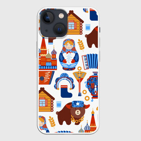 Чехол для iPhone 13 mini с принтом Традиционный поп арт в Петрозаводске,  |  | pop art | style | балалайка | матрешка | медведь | поп арт | яркие | яркое