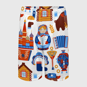 Детские спортивные шорты 3D с принтом Традиционный поп арт в Петрозаводске,  100% полиэстер
 | пояс оформлен широкой мягкой резинкой, ткань тянется
 | pop art | style | балалайка | матрешка | медведь | поп арт | яркие | яркое