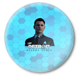 Значок с принтом Detroit: Become Human в Петрозаводске,  металл | круглая форма, металлическая застежка в виде булавки | android | connor | dbh | detroit | detroit become human | deviant | game | gamer | андроид | девиант | детройт | игра | коннор