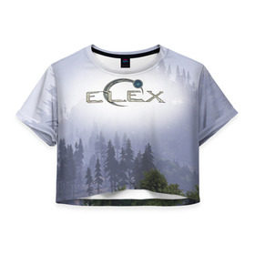 Женская футболка 3D укороченная с принтом Elex в Петрозаводске, 100% полиэстер | круглая горловина, длина футболки до линии талии, рукава с отворотами | 