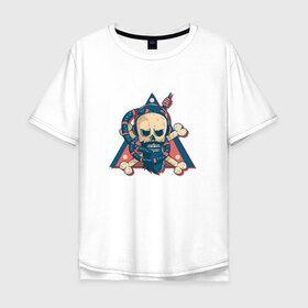 Мужская футболка хлопок Oversize с принтом Череп в Петрозаводске, 100% хлопок | свободный крой, круглый ворот, “спинка” длиннее передней части | Тематика изображения на принте: skull | борода | кальян