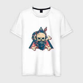 Мужская футболка хлопок с принтом Череп в Петрозаводске, 100% хлопок | прямой крой, круглый вырез горловины, длина до линии бедер, слегка спущенное плечо. | skull | борода | кальян