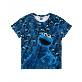 Детская футболка 3D с принтом Коржик в Петрозаводске, 100% гипоаллергенный полиэфир | прямой крой, круглый вырез горловины, длина до линии бедер, чуть спущенное плечо, ткань немного тянется | cookie monster | коржик | улица сезам
