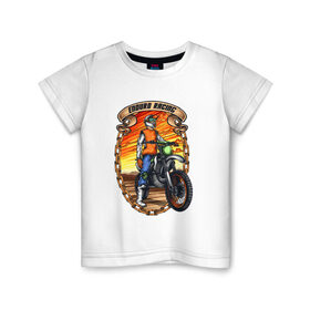 Детская футболка хлопок с принтом Мотоциклист в Петрозаводске, 100% хлопок | круглый вырез горловины, полуприлегающий силуэт, длина до линии бедер | racing | гонка | гонки | горные | мото | мотоцикл | мотоциклы | рейсинг