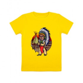 Детская футболка хлопок с принтом Индеец в Петрозаводске, 100% хлопок | круглый вырез горловины, полуприлегающий силуэт, длина до линии бедер | ацтек | ацтеки | индеец | индейцы | инди | коренные американцы | перья
