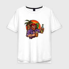 Мужская футболка хлопок Oversize с принтом Пират в Петрозаводске, 100% хлопок | свободный крой, круглый ворот, “спинка” длиннее передней части | летние | летняя | лето | море | морская | морские | пират | пираты | попугай