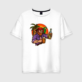 Женская футболка хлопок Oversize с принтом Пират в Петрозаводске, 100% хлопок | свободный крой, круглый ворот, спущенный рукав, длина до линии бедер
 | летние | летняя | лето | море | морская | морские | пират | пираты | попугай