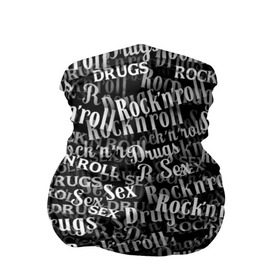 Бандана-труба 3D с принтом Sex, Drugs & Rock`n`Roll в Петрозаводске, 100% полиэстер, ткань с особыми свойствами — Activecool | плотность 150‒180 г/м2; хорошо тянется, но сохраняет форму | jack daniel’s | белый | паттерн | рок | рок н ролл | рокнролл | текст | черный