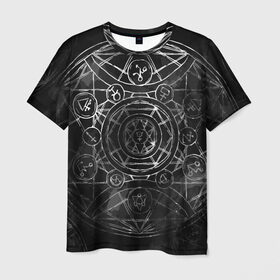 Мужская футболка 3D с принтом Black Alchemy в Петрозаводске, 100% полиэфир | прямой крой, круглый вырез горловины, длина до линии бедер | alchemy | art | black | circles | design | lines | metal dark | runes | алхимия | арт | блэк метал | линии | метал | руны | черный