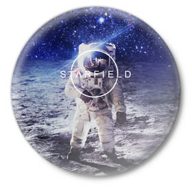 Значок с принтом STARFIELD в Петрозаводске,  металл | круглая форма, металлическая застежка в виде булавки | Тематика изображения на принте: 2019 | 2020 | bethesda | logo | space | starfield | звезды | игра | космонавт | космос | логотип | старфиелд