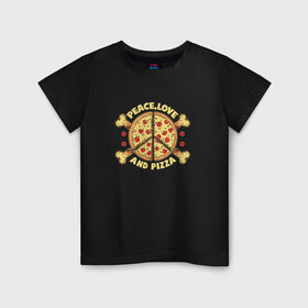 Детская футболка хлопок с принтом Мир, Любовь и Пицца в Петрозаводске, 100% хлопок | круглый вырез горловины, полуприлегающий силуэт, длина до линии бедер | 