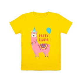 Детская футболка хлопок с принтом Лама в Петрозаводске, 100% хлопок | круглый вырез горловины, полуприлегающий силуэт, длина до линии бедер | llama | вечеринка | животные | лама | ламы | милые