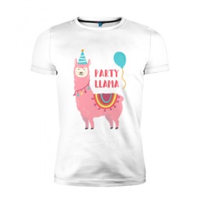 Мужская футболка премиум с принтом Лама в Петрозаводске, 92% хлопок, 8% лайкра | приталенный силуэт, круглый вырез ворота, длина до линии бедра, короткий рукав | llama | вечеринка | животные | лама | ламы | милые
