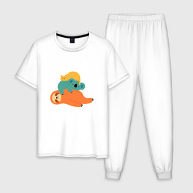 Мужская пижама хлопок с принтом Лень в Петрозаводске, 100% хлопок | брюки и футболка прямого кроя, без карманов, на брюках мягкая резинка на поясе и по низу штанин
 | животные | коала | кот | ленивец | отдых | сон