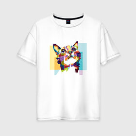 Женская футболка хлопок Oversize с принтом Кот в Петрозаводске, 100% хлопок | свободный крой, круглый ворот, спущенный рукав, длина до линии бедер
 | cat | абстракция | киса | кот | котики | коты | кошки