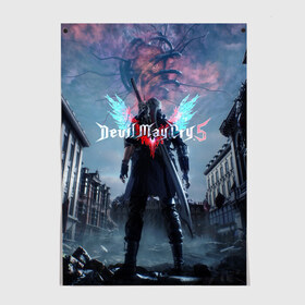 Постер с принтом DEVIL MAY CRY 5 в Петрозаводске, 100% бумага
 | бумага, плотность 150 мг. Матовая, но за счет высокого коэффициента гладкости имеет небольшой блеск и дает на свету блики, но в отличии от глянцевой бумаги не покрыта лаком | devil may cry | game | девил май край | игра