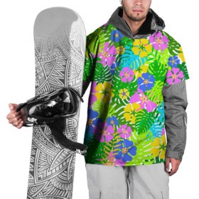 Накидка на куртку 3D с принтом Летнее настроение в Петрозаводске, 100% полиэстер |  | гавайи | зелень | лето | листья | тропики | цветы