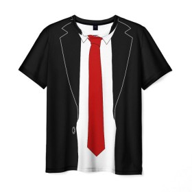Мужская футболка 3D с принтом КОСТЮМ АГЕНТА 47 в Петрозаводске, 100% полиэфир | прямой крой, круглый вырез горловины, длина до линии бедер | agent 47 | галстук | пиджак | хитман