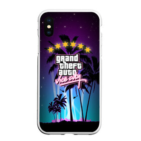 Чехол для iPhone XS Max матовый с принтом GTA Vice City в Петрозаводске, Силикон | Область печати: задняя сторона чехла, без боковых панелей | 5 звезд | auto | grand | gta | theft | vice city |   лето | вай сити | вертолеты | гта | звезды | логотип | надпись | пальмы | пляжная | рисунок | розыск | рубашка | томми версетти