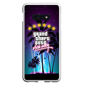 Чехол для Samsung S10E с принтом GTA Vice City в Петрозаводске, Силикон | Область печати: задняя сторона чехла, без боковых панелей | 5 звезд | auto | grand | gta | theft | vice city |   лето | вай сити | вертолеты | гта | звезды | логотип | надпись | пальмы | пляжная | рисунок | розыск | рубашка | томми версетти