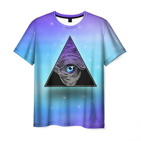 Мужская футболка 3D с принтом Пирамида / Всевидящее око в Петрозаводске, 100% полиэфир | прямой крой, круглый вырез горловины, длина до линии бедер | 