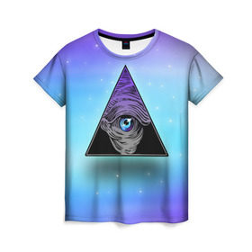 Женская футболка 3D с принтом Пирамида / Всевидящее око в Петрозаводске, 100% полиэфир ( синтетическое хлопкоподобное полотно) | прямой крой, круглый вырез горловины, длина до линии бедер | 