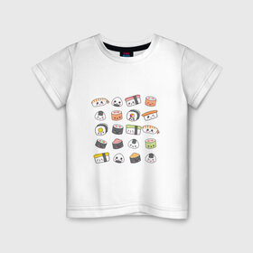 Детская футболка хлопок с принтом Sushi в Петрозаводске, 100% хлопок | круглый вырез горловины, полуприлегающий силуэт, длина до линии бедер | anime | fastfood | food | japan | roll | sushi | susi | аниме | роллы | суши | фастфуд | япония