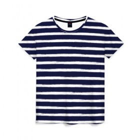 Женская футболка 3D с принтом Тельняшка в Петрозаводске, 100% полиэфир ( синтетическое хлопкоподобное полотно) | прямой крой, круглый вырез горловины, длина до линии бедер | полоски | черно белый