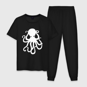 Мужская пижама хлопок с принтом Осьминог в Петрозаводске, 100% хлопок | брюки и футболка прямого кроя, без карманов, на брюках мягкая резинка на поясе и по низу штанин
 | mark hoppus | octopus | марк хоппус | осьминог