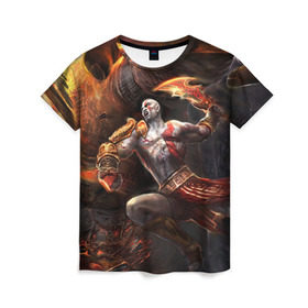 Женская футболка 3D с принтом God of War в Петрозаводске, 100% полиэфир ( синтетическое хлопкоподобное полотно) | прямой крой, круглый вырез горловины, длина до линии бедер | 