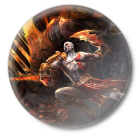 Значок с принтом God of War в Петрозаводске,  металл | круглая форма, металлическая застежка в виде булавки | 