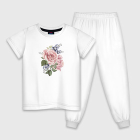 Детская пижама хлопок с принтом Розы в Петрозаводске, 100% хлопок |  брюки и футболка прямого кроя, без карманов, на брюках мягкая резинка на поясе и по низу штанин
 | акварель | роза | розовые | цветы