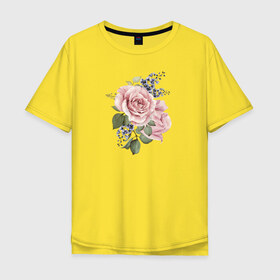 Мужская футболка хлопок Oversize с принтом Розы в Петрозаводске, 100% хлопок | свободный крой, круглый ворот, “спинка” длиннее передней части | акварель | роза | розовые | цветы