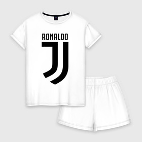 Женская пижама с шортиками хлопок с принтом RONALDO JUVE SPORT в Петрозаводске, 100% хлопок | футболка прямого кроя, шорты свободные с широкой мягкой резинкой | cr7 | fc | клуб | криштиану роналду | роналдо | фк | ювентус