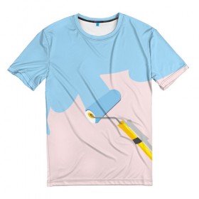 Мужская футболка 3D с принтом Больше красок в Петрозаводске, 100% полиэфир | прямой крой, круглый вырез горловины, длина до линии бедер | валик | дизайнер | краска | краски | креатив | креативный дизайн | маляр | прикол | пятно | розовый | сочный | тренд | цвет | яркость