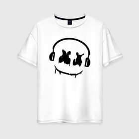 Женская футболка хлопок Oversize с принтом Music в Петрозаводске, 100% хлопок | свободный крой, круглый ворот, спущенный рукав, длина до линии бедер
 | electronic music | marshmello | маршмеллоу | электронная музыка