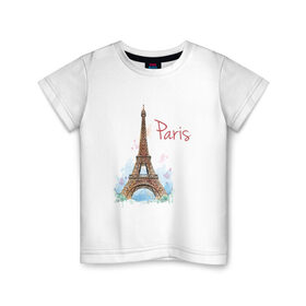 Детская футболка хлопок с принтом Париж в Петрозаводске, 100% хлопок | круглый вырез горловины, полуприлегающий силуэт, длина до линии бедер | 