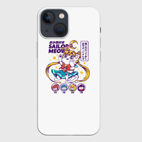 Чехол для iPhone 13 mini с принтом Sailor Meow в Петрозаводске,  |  | Тематика изображения на принте: anime | cat | kawaii | sailor moon | аниме | каваи | кот котик | мультсериал | ностальгия | ретро | сейлор мун