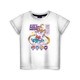 Детская футболка 3D с принтом Sailor Meow в Петрозаводске, 100% гипоаллергенный полиэфир | прямой крой, круглый вырез горловины, длина до линии бедер, чуть спущенное плечо, ткань немного тянется | anime | cat | kawaii | sailor moon | аниме | каваи | кот котик | мультсериал | ностальгия | ретро | сейлор мун