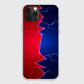 Чехол для iPhone 12 Pro Max с принтом Battle color в Петрозаводске, Силикон |  | blue | lightning | lines | red | красный | линии | молния | половины | противостояние | синий