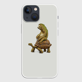 Чехол для iPhone 13 mini с принтом Ленивец и Черепаха в Петрозаводске,  |  | Тематика изображения на принте: быстрый | медленный | понедельник | работа | юмор