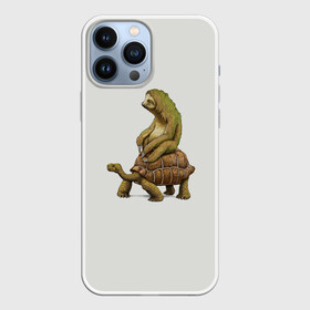 Чехол для iPhone 13 Pro Max с принтом Ленивец и Черепаха в Петрозаводске,  |  | Тематика изображения на принте: быстрый | медленный | понедельник | работа | юмор